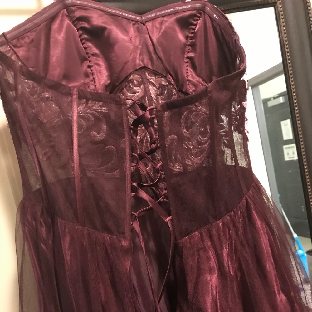 Plum Colored PROM DRESS w/ Pink Embroidery - Picture 5 of 6